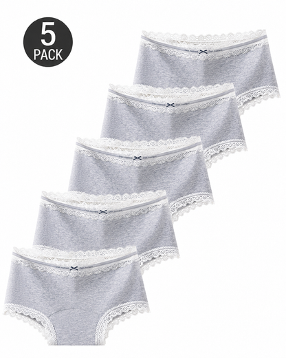 5-Pack Pure Cotton Lace Trim Antibacterial Panties