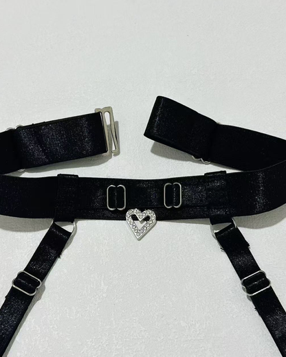 Sexy Embroidered Cutout Rhinestone Heart Halter Lingerie Set