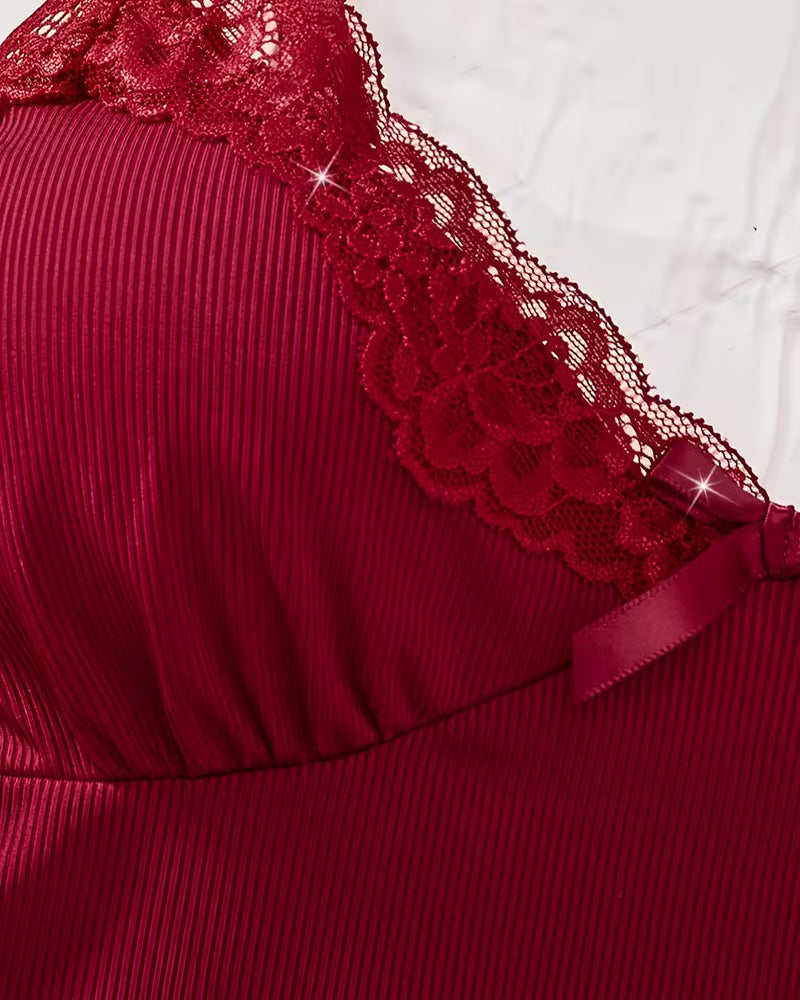 Sexy Deep V Lace Trim Camisole and Shorts Pajama Set