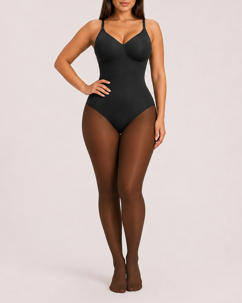 Paneled Fleece-Lined Tummy Control Footed Bodysuit