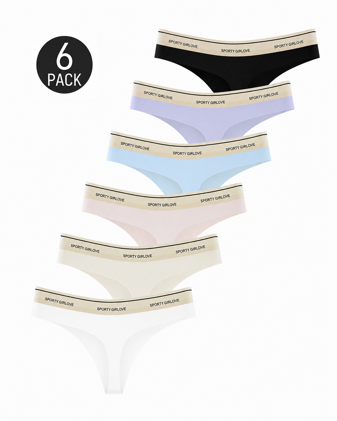 6-Pack Sexy Ice Silk Seamless Letter Colorblock Thongs