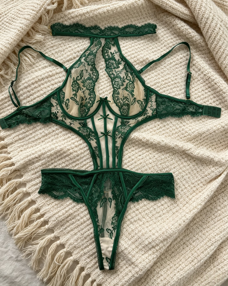 Sexy Embroidered Mesh Underwire Backless Bodysuit