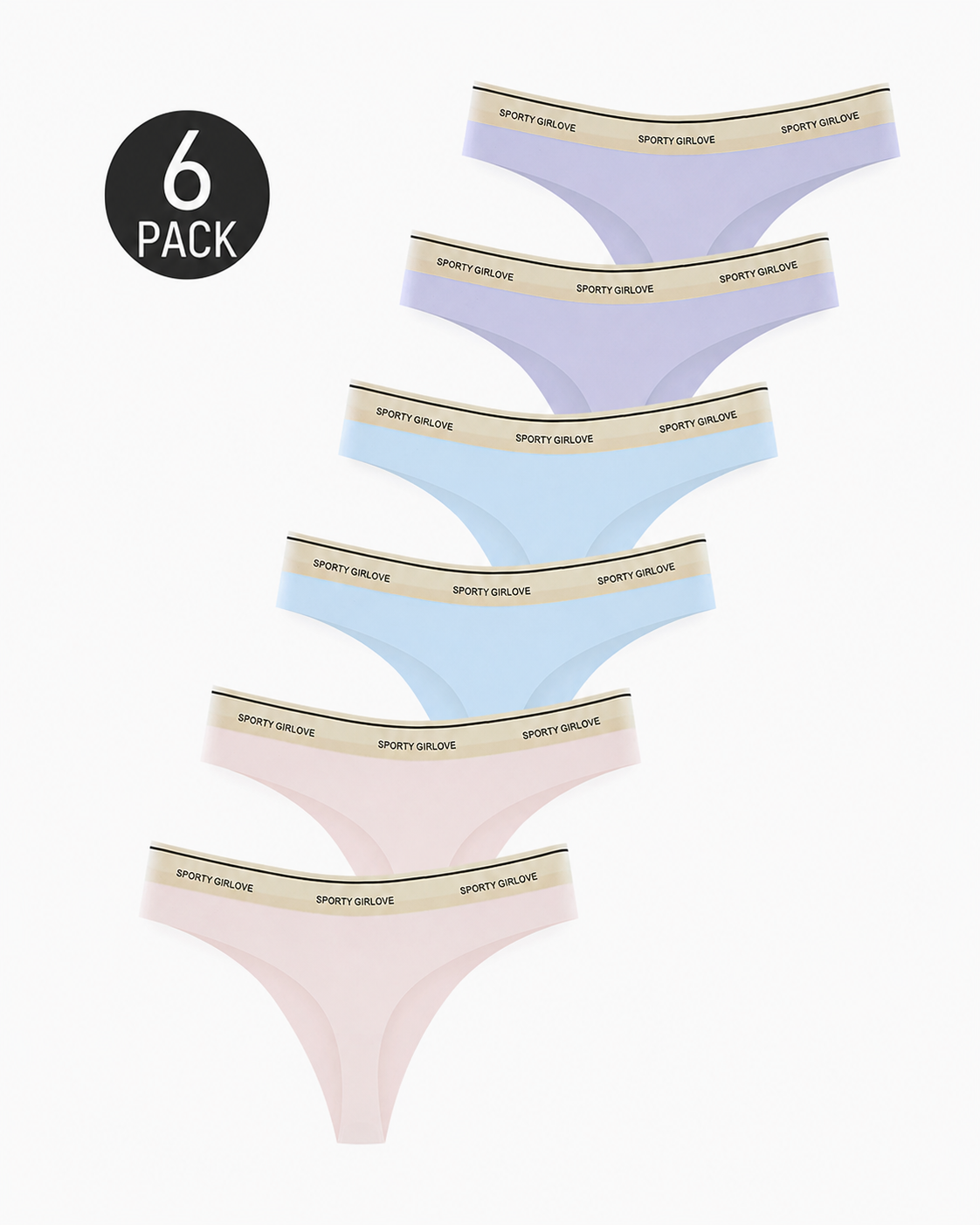 6-Pack Sexy Ice Silk Seamless Letter Colorblock Thongs