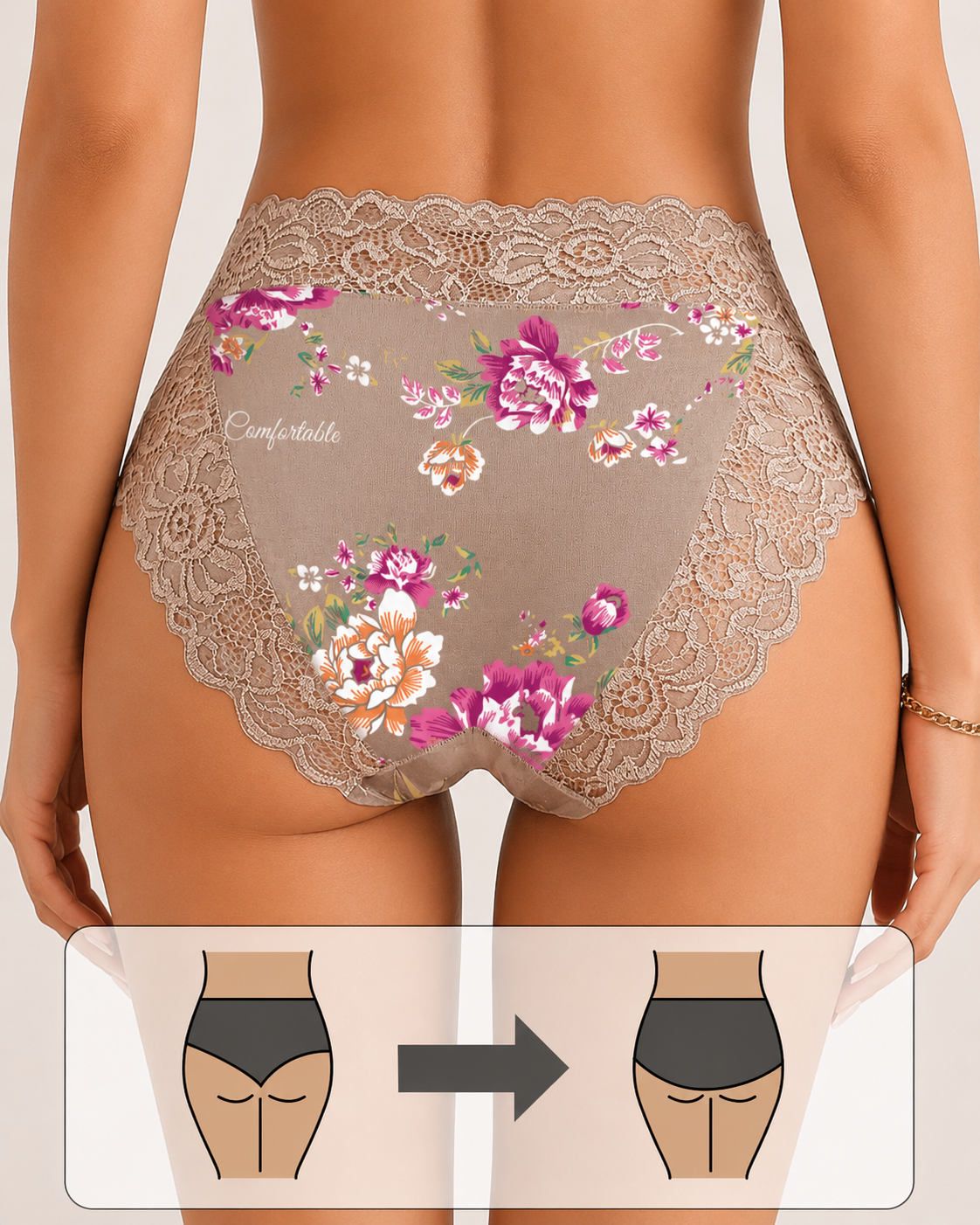 4-Pack Mid Waist Floral Print Lace Seamless Panties