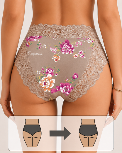 4-Pack Mid Waist Floral Print Lace Seamless Panties