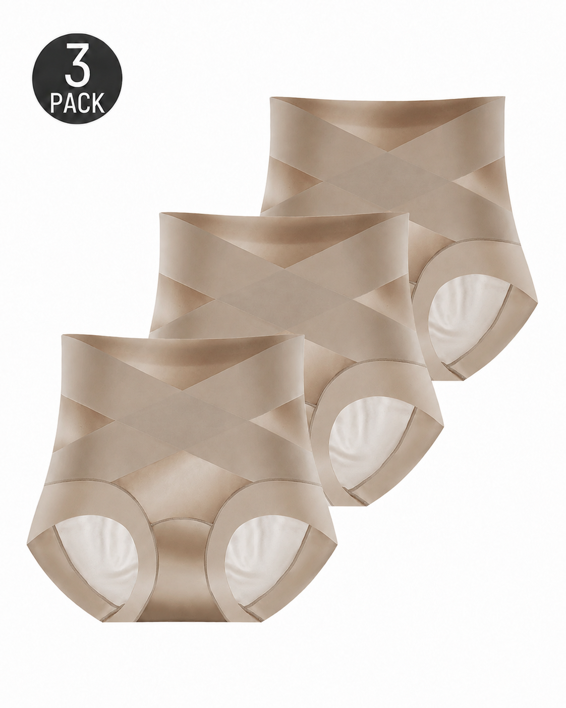 3-Pack High Waist Cross Compression Sheer Mesh Shaping Panties
