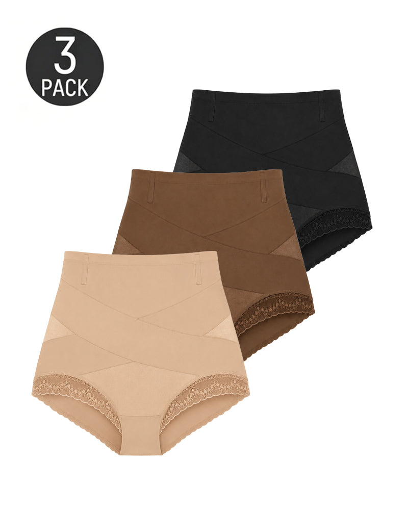 3-Pack High Waist Tummy Control Lace Trim Shaping Panties