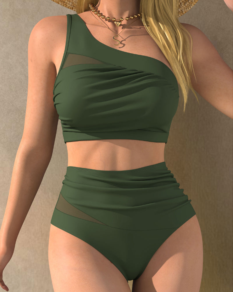 Sexy One-shoulder See-through Mesh Bikini Swimsuit