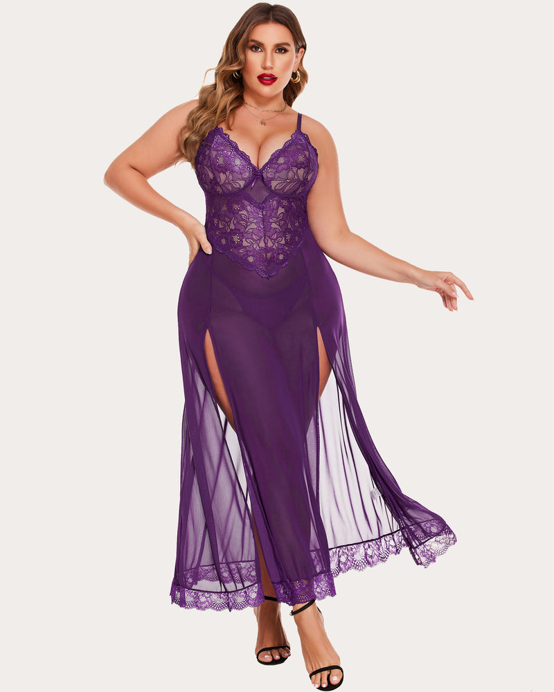 Plus Size Floral Side Slits Nightdress