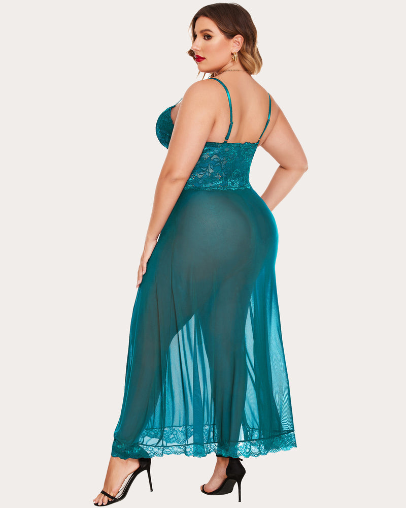 Plus Size Floral Side Slits Nightdress