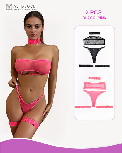 4 Piece Sheer Mesh Bra and Thong Set