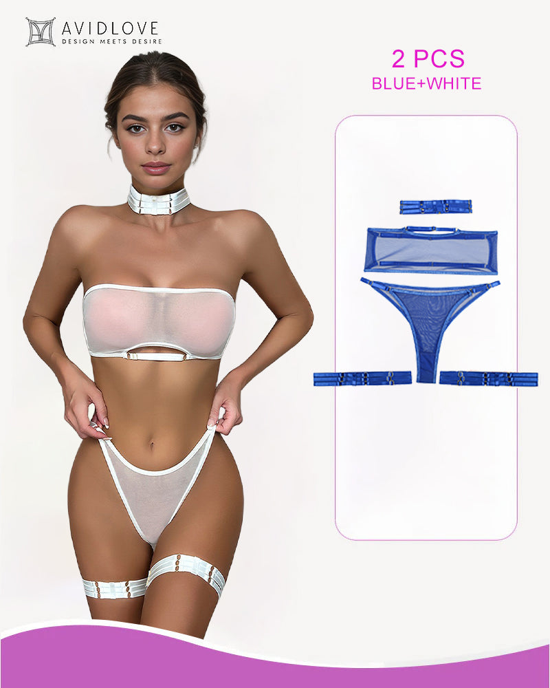 4 Piece Sheer Mesh Bra and Thong Set