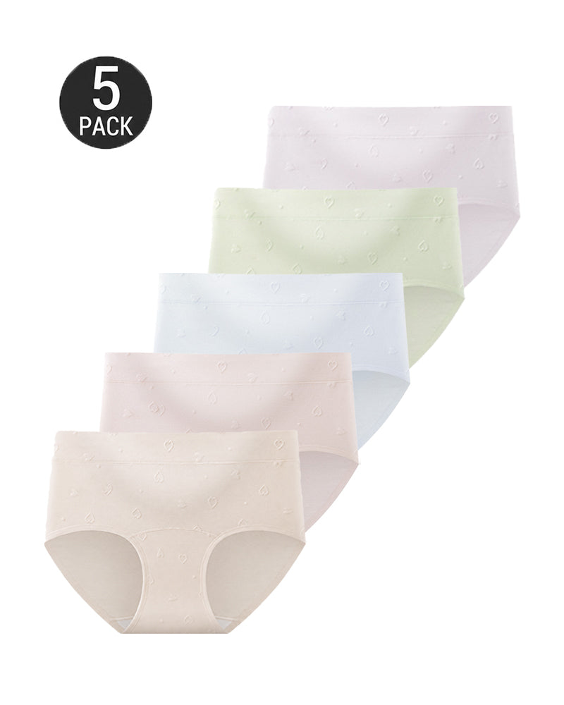 5-Pack Seamless Cotton Tummy Control Heart Jacquard Antibacterial Briefs