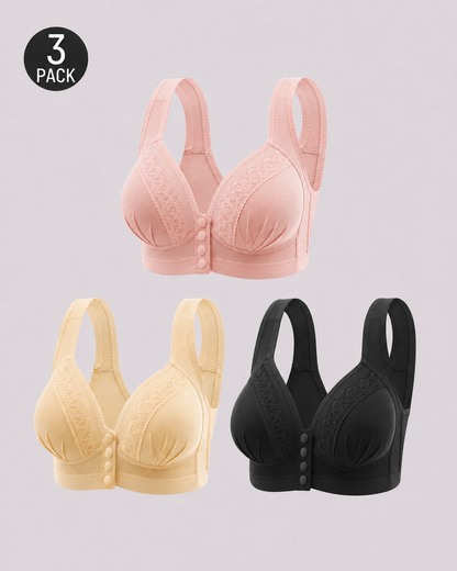 Three-Pack Front-Close Jacquard Full Cup Wire-Free Seamless Bra