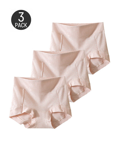 3-Pack Pure Cotton High Waist Tummy Control Striped Briefs