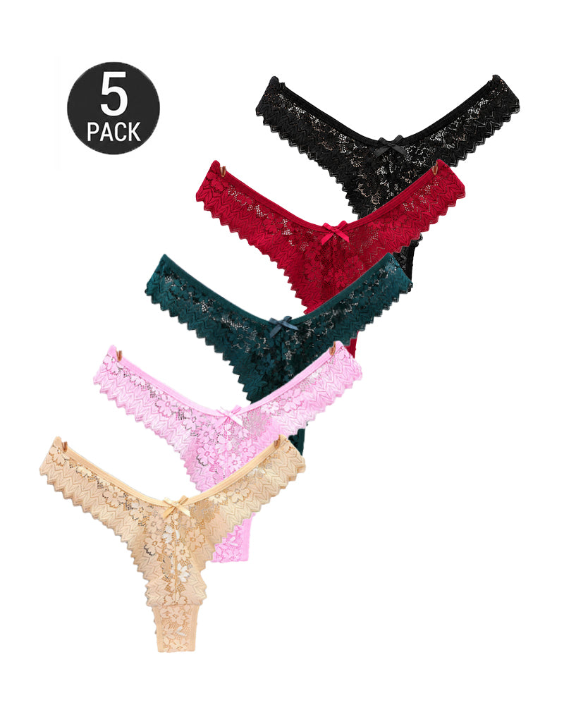 Multiple-Pack Sexy Floral Lace See-Through Thongs