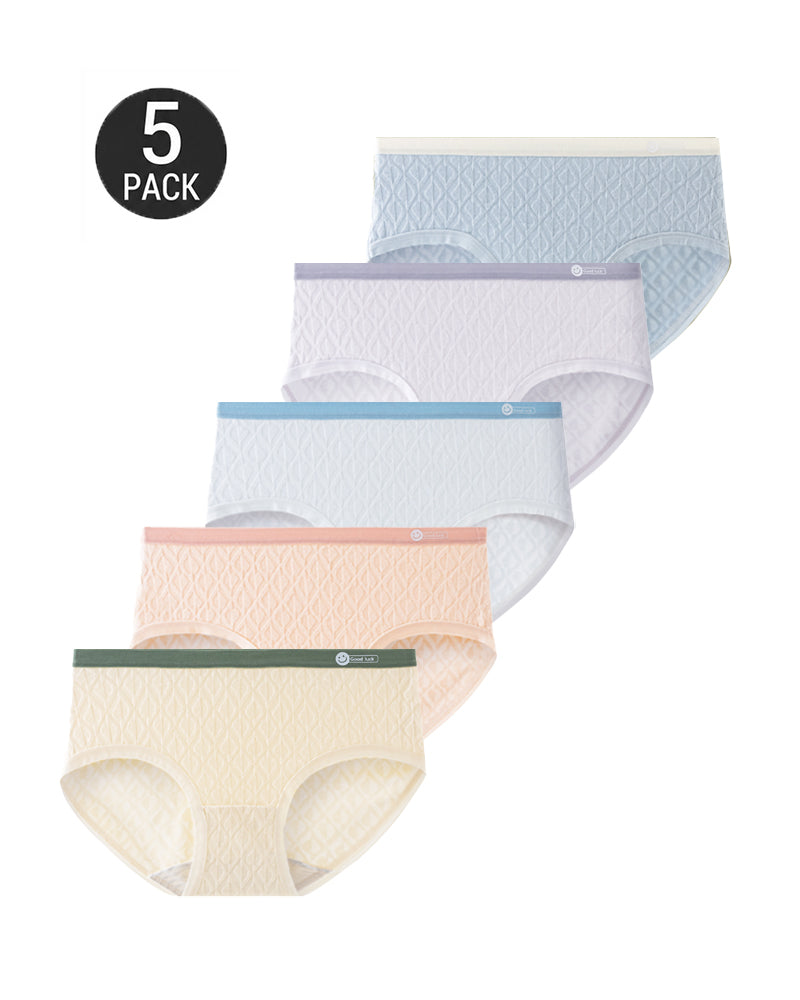 5-Pack Pure Cotton Seamless Breathable Colorblock Jacquard Briefs
