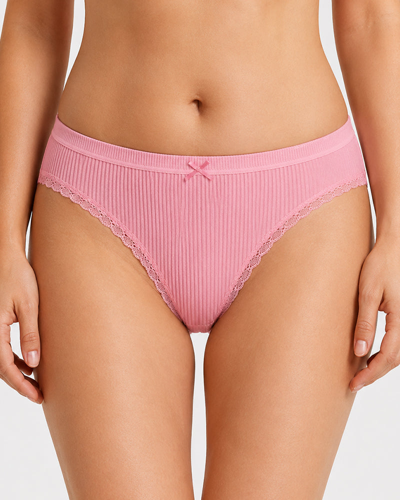 5-Pack Cotton Breathable Stretchy Bow Lace-trimmed Briefs