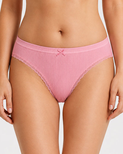 5-Pack Cotton Breathable Stretchy Bow Lace-trimmed Briefs