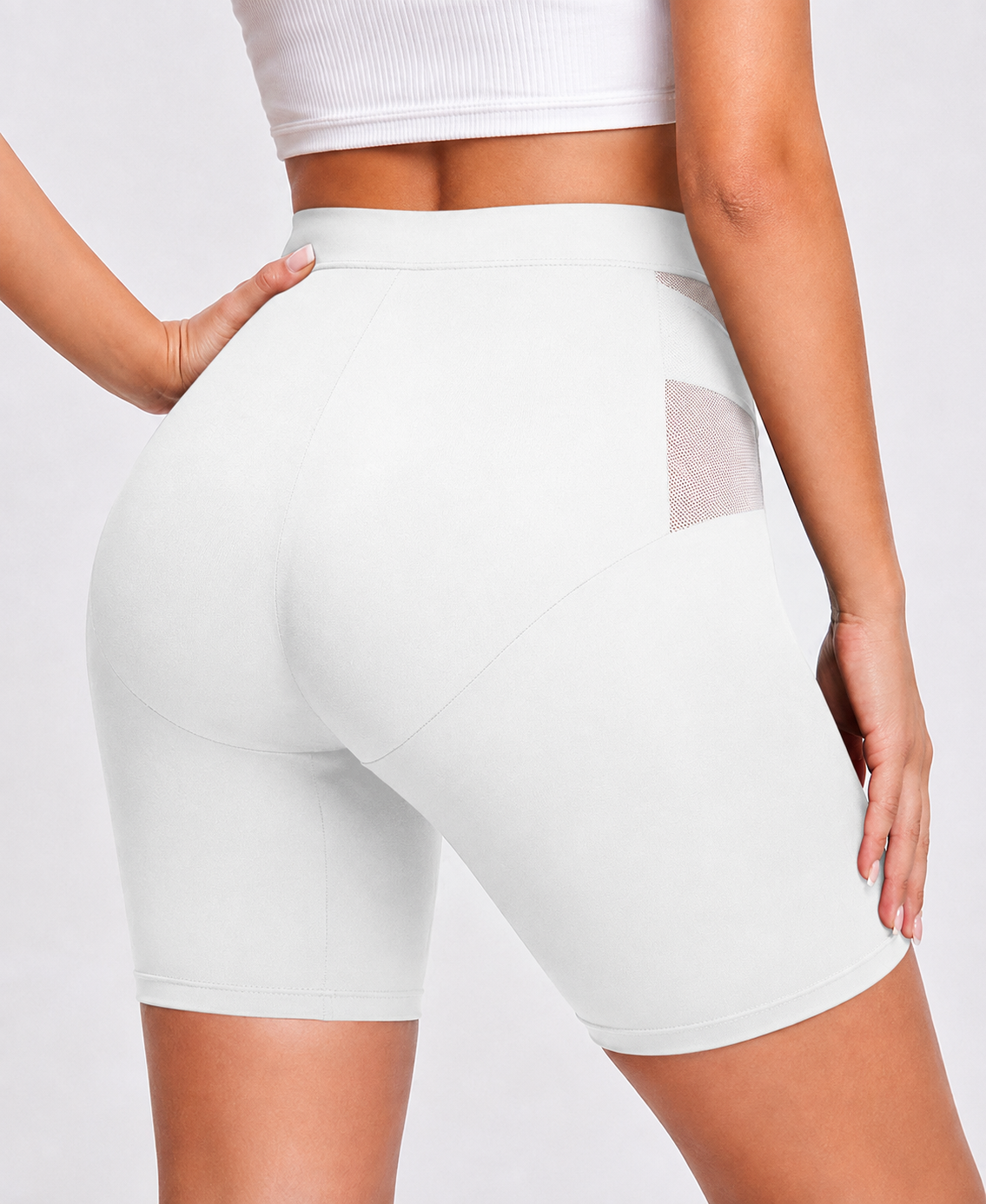 High Waist Tummy Control Sheer Mesh Patchwork Shaping Shorts