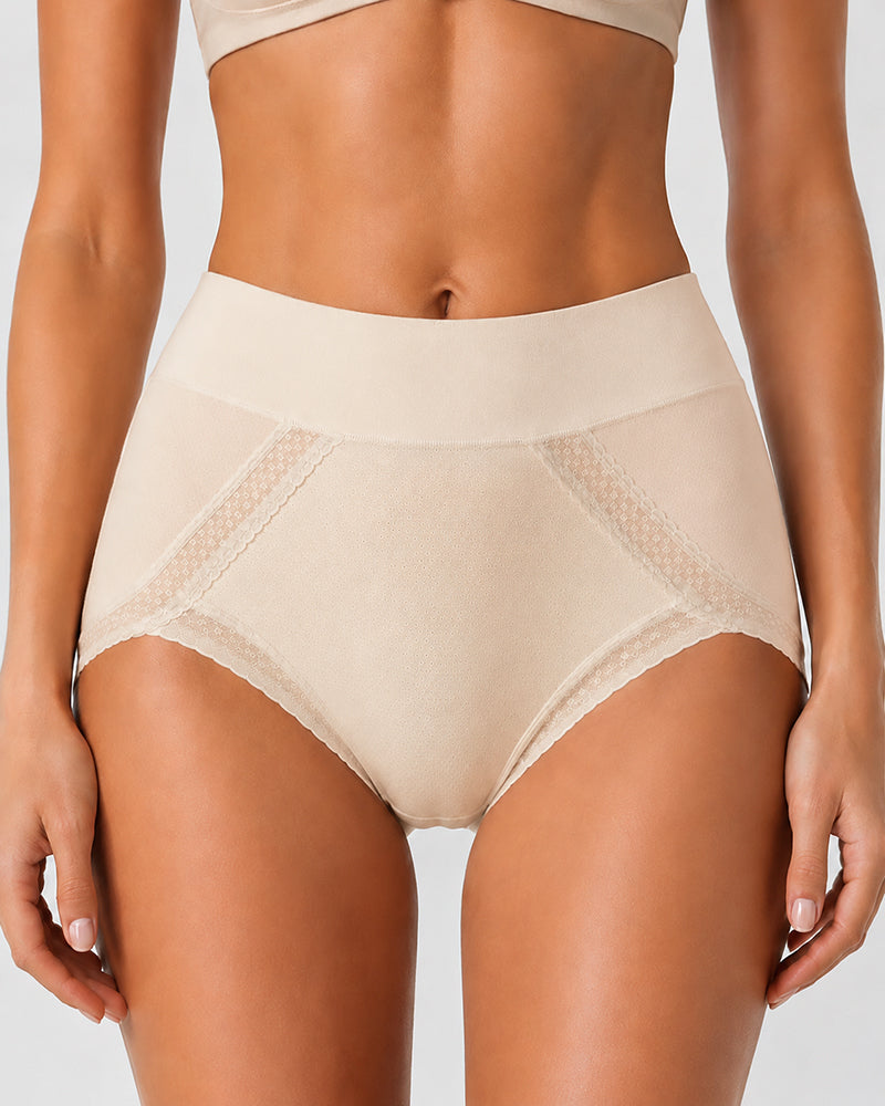 5-Pack Pure Cotton Lace Trim Breathable Tummy Control Panties