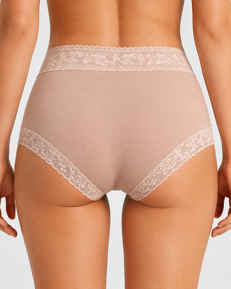 5-Pack Pure Cotton Lace Trim Seamless Breathable Briefs