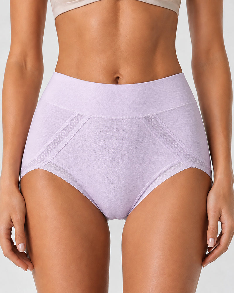 5-Pack Pure Cotton Lace Trim Breathable Tummy Control Panties