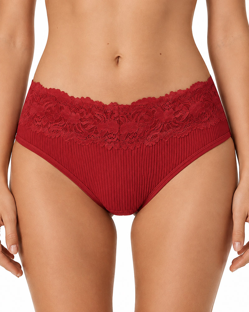 4-Pack Sexy Lace Trim Ribbed Cotton Panties