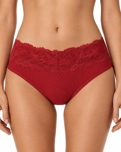 4-Pack Sexy Lace Trim Ribbed Cotton Panties