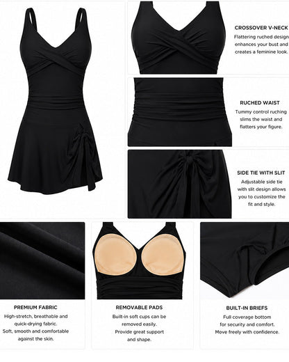 Deep V Crossover Swimsuit Dress