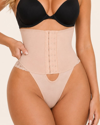 Front Closure Hook-eye Tummy Control Lace Shaping Panties