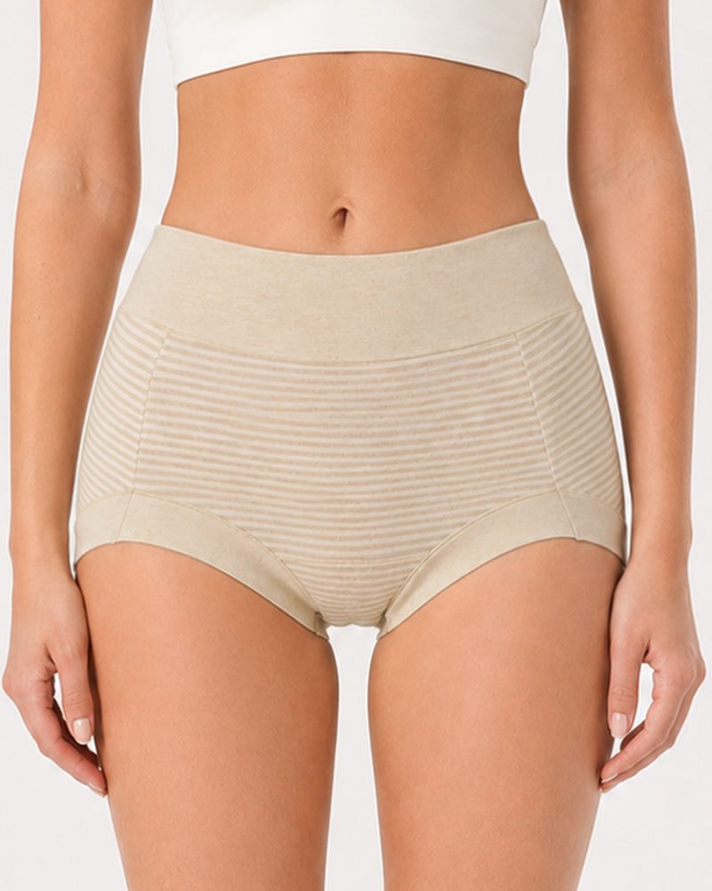 3-Pack Pure Cotton High Waist Tummy Control Striped Briefs