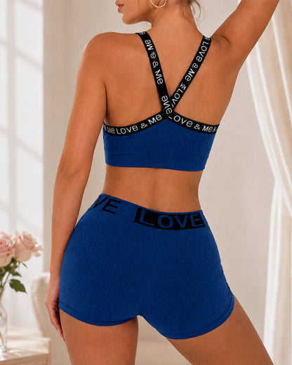 Casual Seamless Comfortable Letter Colorblock Underwear Set