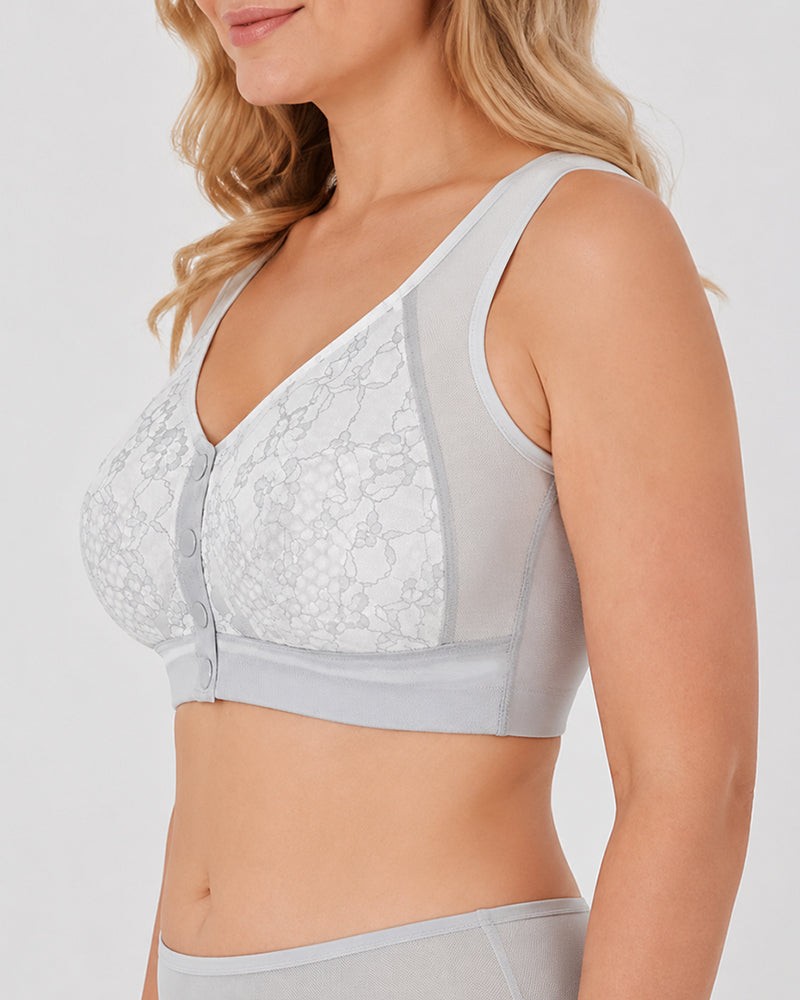 Plus Size Front Closure Seamless Lace Mesh Breathable Vest Bra