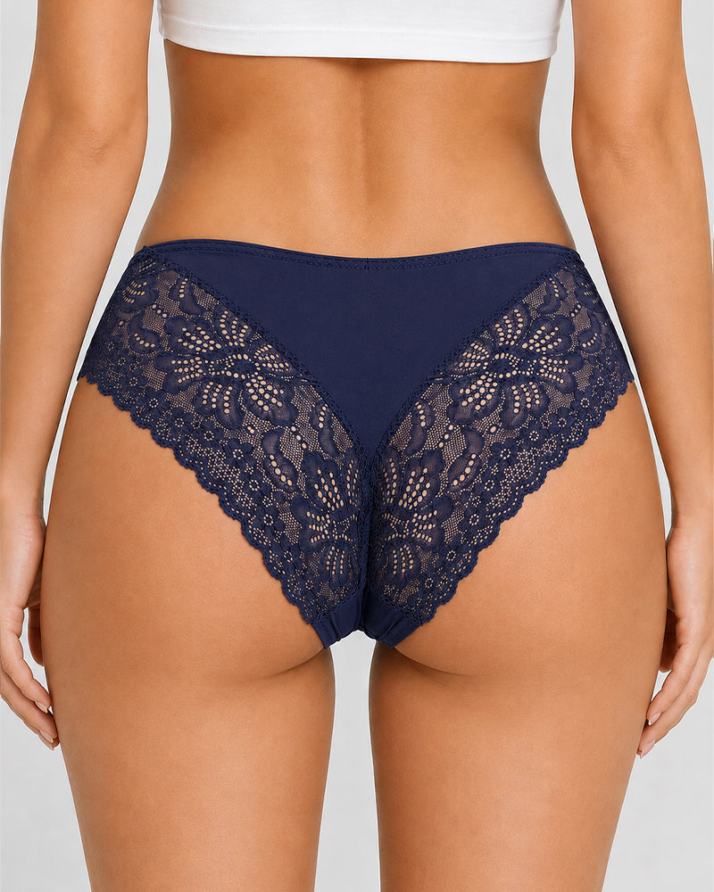 5-Pack Sexy Seamless Ice Silk Lace Patchwork Breathable Panties