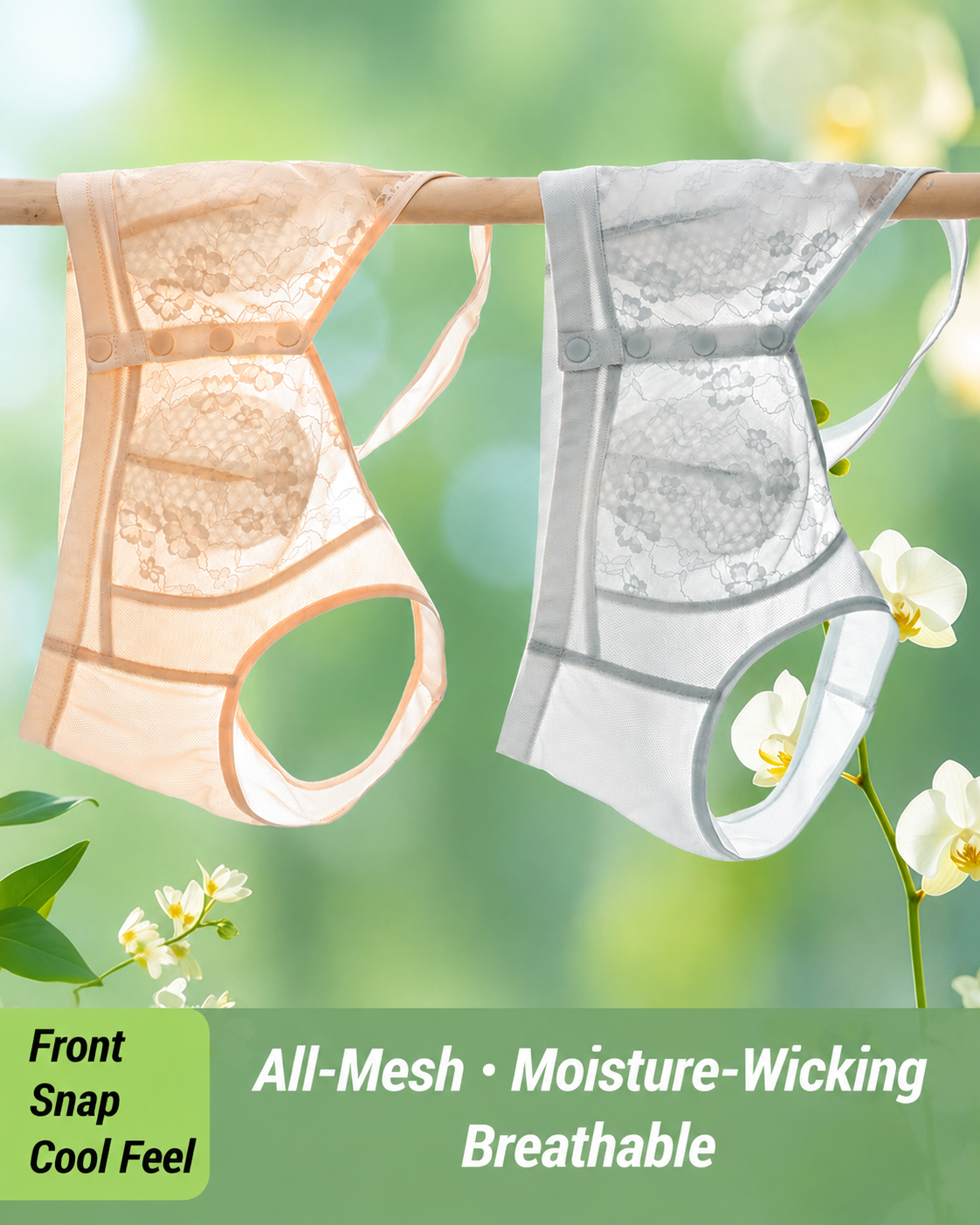 Plus Size Front Closure Seamless Lace Mesh Breathable Vest Bra