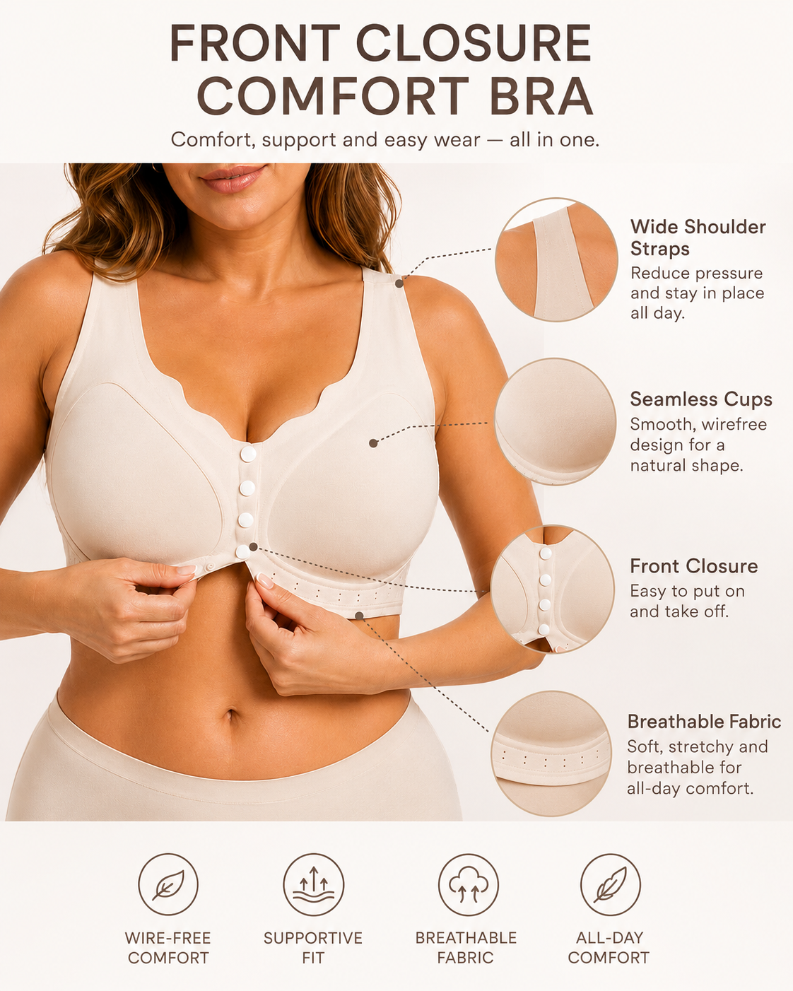 Plus Size Seamless Wire-Free Front Closure Comfort Jelly Bra