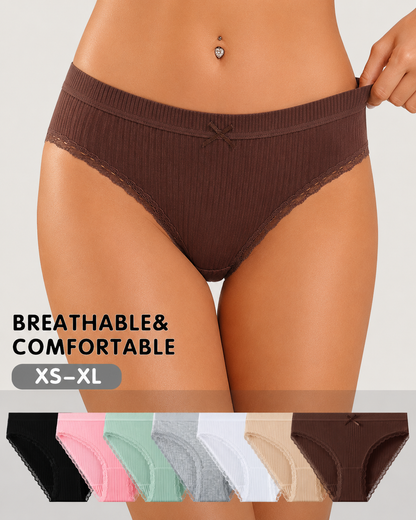 5-Pack Cotton Breathable Stretchy Bow Lace-trimmed Briefs