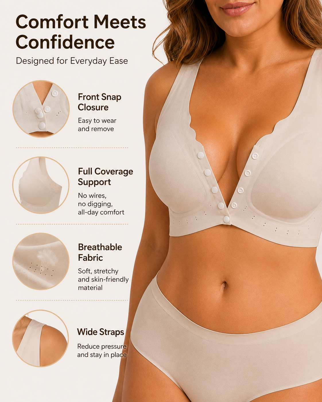 Plus Size Seamless Wire-Free Front Closure Comfort Jelly Bra