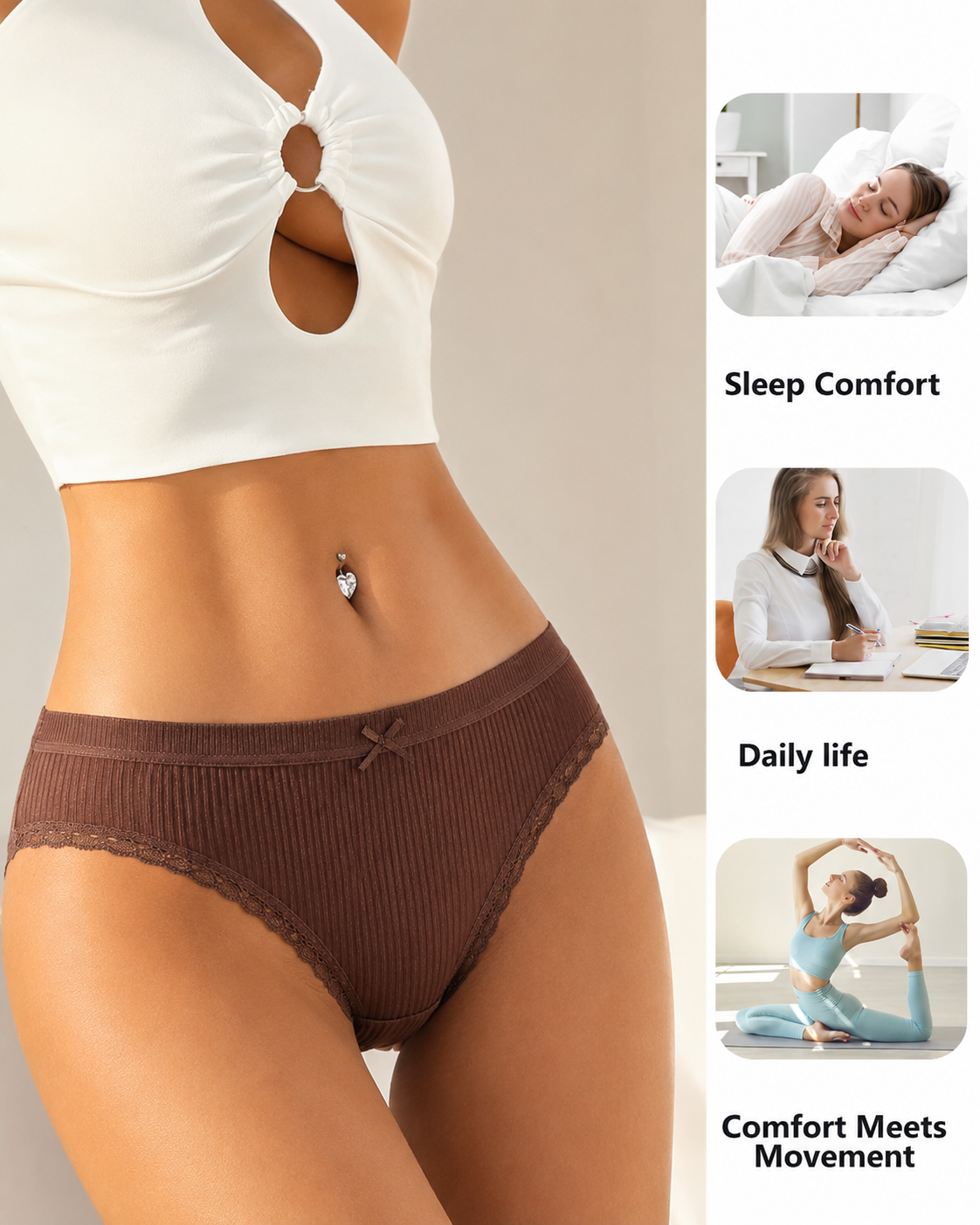 5-Pack Cotton Breathable Stretchy Bow Lace-trimmed Briefs