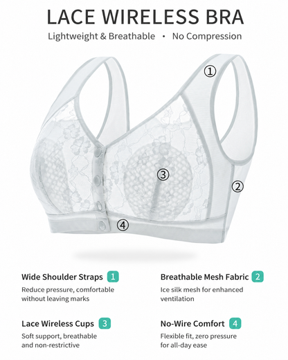 Plus Size Front Closure Seamless Lace Mesh Breathable Vest Bra