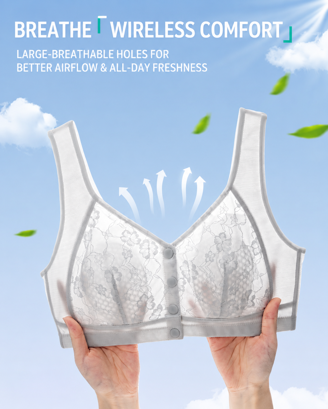 Plus Size Front Closure Seamless Lace Mesh Breathable Vest Bra