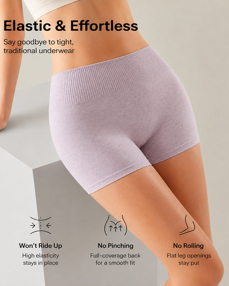 3-Pack Pure Cotton High Waist Tummy Control Seamless Breathable Boyshorts