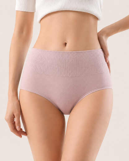 Five-Pack Pure Cotton High Waist Tummy Control Ribbed Briefs