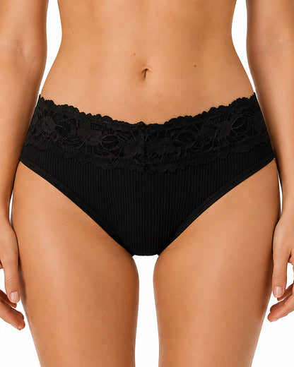 4-Pack Sexy Lace Trim Ribbed Cotton Panties