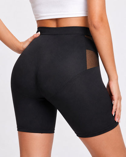 High Waist Tummy Control Sheer Mesh Patchwork Shaping Shorts
