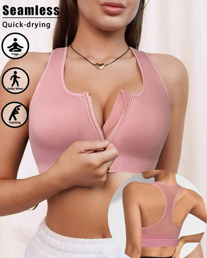 Women's Zipper Padded Seamless Elastic Sports Bra