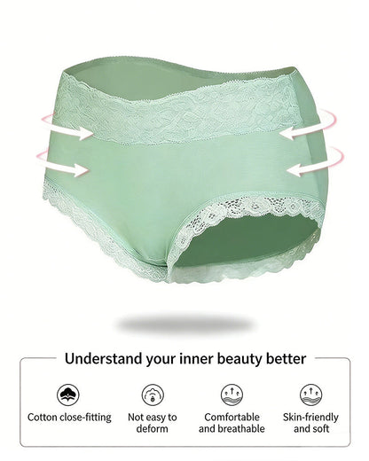 Women's Pure Cotton Breathable Skin-friendly Lace Trim Tummy Control Panties