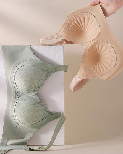 Casual Seamless Wavy Edge Wide Shoulder Straps Underwire Push-up Breathable Bra