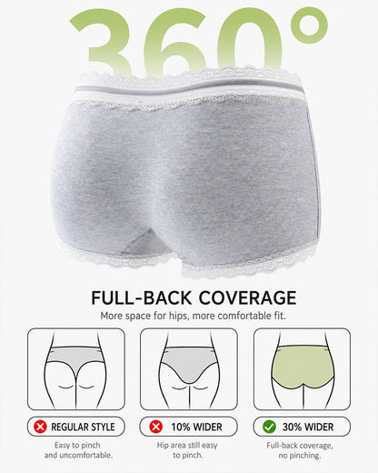 5-Pack Pure Cotton Lace Trim Antibacterial Panties
